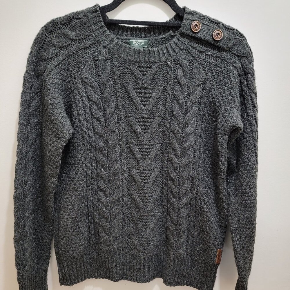 Roots Canada Melange Charcoal Gray Chunky Wool Blended Pullover Sweater XS Used